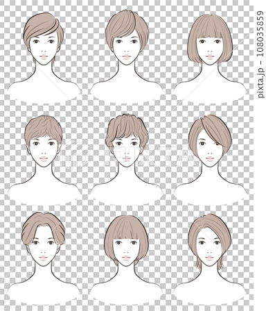 女性のヘアスタイルのイラスト. ヘアスタイルのバリエーション. 女性のヘアスタイルのイラスト. ヘアスタイルのバリエーション. 108035859