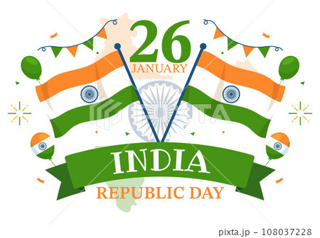 Happy India Republic Day Vector Illustration on 26 January with Indian Flag and Gate in Holiday National Celebration Flat Cartoon Background Design 108037228