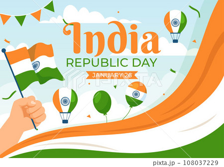 Happy India Republic Day Vector Illustration on 26 January with Indian Flag and Gate in Holiday National Celebration Flat Cartoon Background Design 108037229