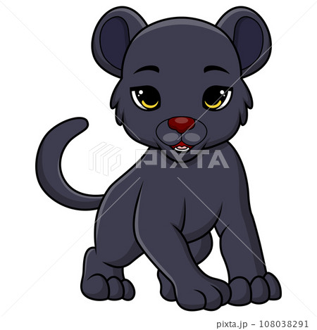 Cute black panther cartoon on white background 108038291