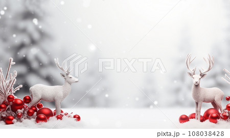 Holiday Christmas card background with festive decoration. Space for text Merry Christmas and happy New Year. AI generate 108038428