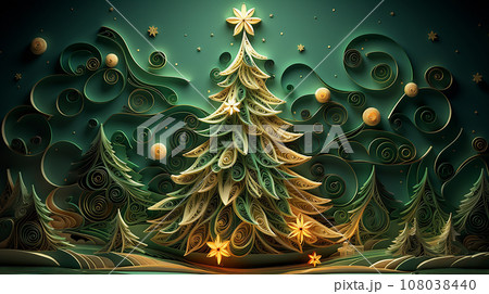 Paper cut of a fantasy christmas tree. AI generate. Paper cut of a fantasy christmas tree. AI generate. 108038440