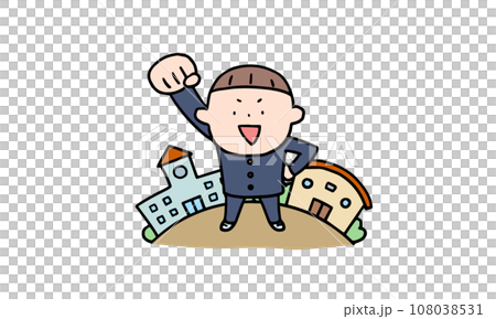 穿著制服的男孩在學校努力工作 108038531