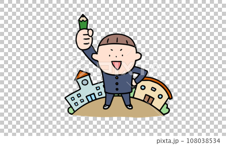 一個穿制服的男孩在學校努力學習 108038534