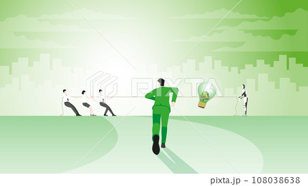 Back view of businessman runs to target goal. help a team pull a rope in a tug of war with AI. Back view of businessman runs to target goal. help a team pull a rope in a tug of war with AI. 108038638