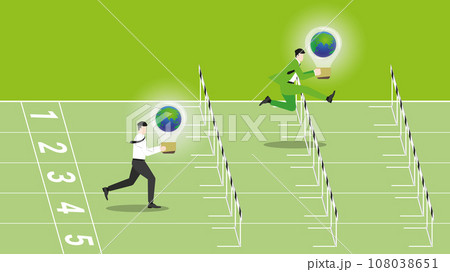 Business people hold the world light bulb run on a racetrack. good role model for employee. 108038651