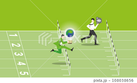 Business people hold the world light bulb run on a racetrack. good role model for employee. 108038656