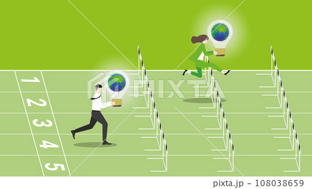 Business people hold the world light bulb run on a racetrack. good role model for employee. 108038659