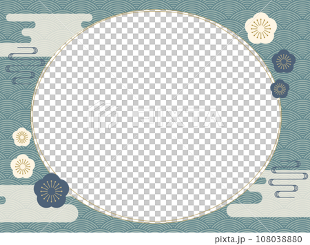 Japanese style Qinghai ripple pattern Vintage frame with plum blossoms and clouds Japanese style Qinghai ripple pattern Vintage frame with plum blossoms and clouds 108038880