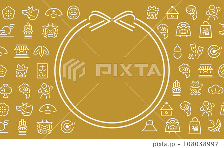 2024 辰年の和風水引の年賀・セールのシンプルモダンでアイコン的な背景フレームデザイン素材 108038997