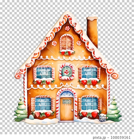 Christmas Holiday Cookie, Gingerbread Christmas House Cookies isolated on Transparent Background 108039161