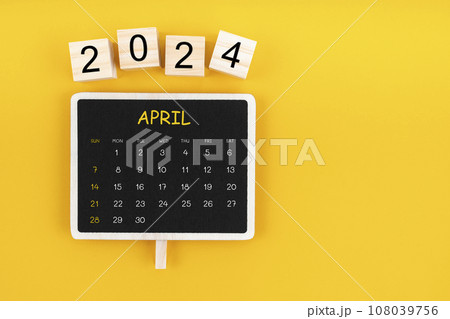Calendar for April 2024 in black chalkboard with copy space 108039756