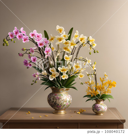 Floral pot realistic wallpaper design Floral pot realistic wallpaper design 108040172