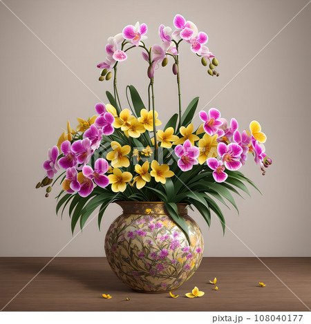 Floral pot realistic wallpaper design 108040177