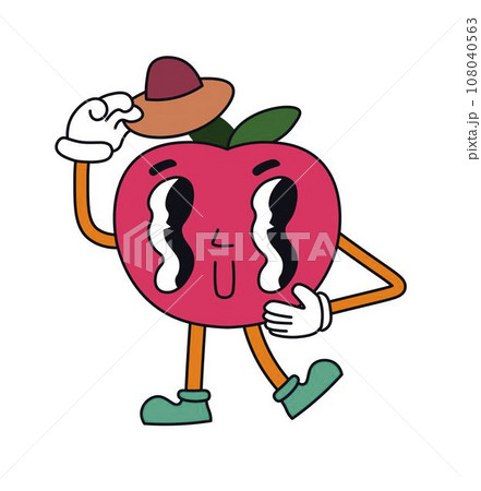 Retro cherry personage, sticker with hat vector 108040563