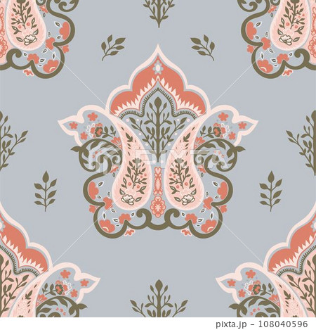 Blooming flowers and leaves, paisley design print 108040596