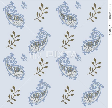 Paisley floral ornament, leaves and plants print Paisley floral ornament, leaves and plants print 108040597