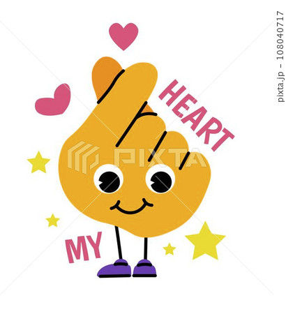 My heart, hand character with facial expression 108040717