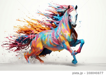 Watercolor horse painting, abstract drawing of a running paint splashed horse, Generative AI illustration Watercolor horse painting, abstract drawing of a running paint splashed horse, Generative AI illustration 108040877