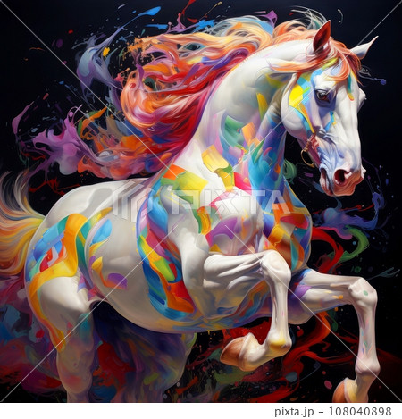 Watercolor horse painting, abstract drawing of a running paint splashed horse, Generative AI illustration Watercolor horse painting, abstract drawing of a running paint splashed horse, Generative AI illustration 108040898