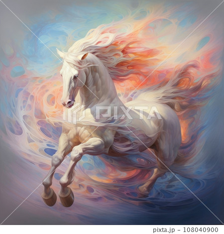 Watercolor horse painting, abstract drawing of a running paint splashed horse, Generative AI illustration Watercolor horse painting, abstract drawing of a running paint splashed horse, Generative AI illustration 108040900