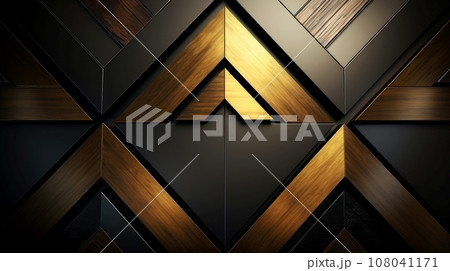 Wood marquetry wall parquet, abstract pattern background, Generative AI illustration 108041171