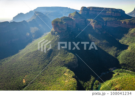 Aerial views of Blyde River Canyon and the three Rondavels in Graskop, Mpumalanga, South Africa 108041234