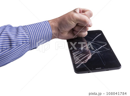 a broken tablet with a punch a broken tablet with a punch 108041784