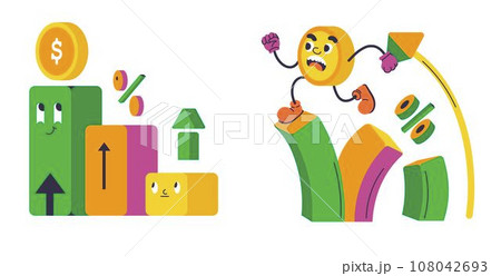 Money and capital growth, coin character vector 108042693