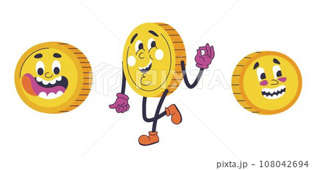 Money coin character with facial expression vector 108042694