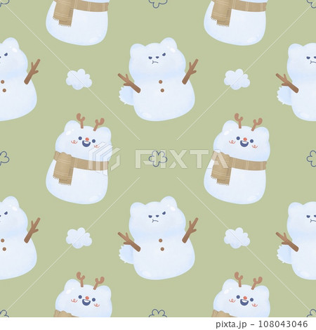 cute Christmas Seamless pattern with ornament snowman cat reindeer Watercolor Great for Winter Project, Wrapping Paper, Backgrounds, Wallpapers,nursery,baby shower. 108043046