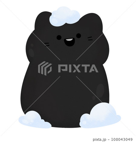 cute happy black cat smile with white snow For winter New year and Christmas watercolor cartoon style 108043049