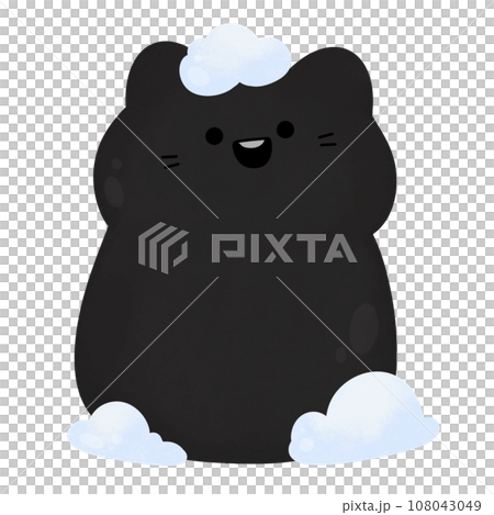 cute happy black cat smile with white snow For winter New year and Christmas watercolor cartoon style 108043049