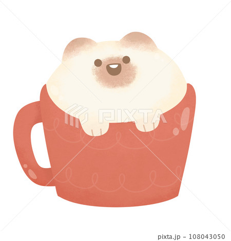 cute happy siamese cat in mug hot chocolate cocoa cream snow For winter New year and Christmas watercolor cartoon style 108043050