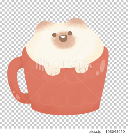 cute happy siamese cat in mug hot chocolate cocoa cream snow For winter New year and Christmas watercolor cartoon style 108043050
