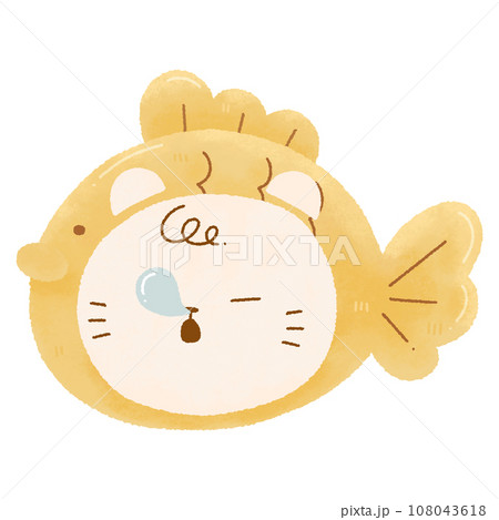 cute Watercolor illustration. Japanese fish-shaped pancakes Dessert with Taiyaki cat doodle	 108043618