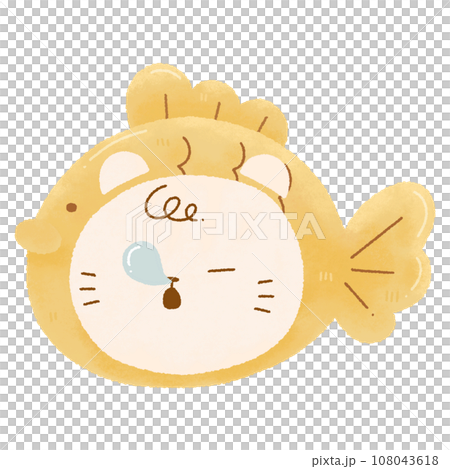 cute Watercolor illustration. Japanese fish-shaped pancakes Dessert with Taiyaki cat doodle	 108043618