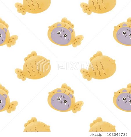 cute Watercolor illustration. Japanese fish-shaped pancakes Dessert with Taiyaki cat doodle seamless pattern print on t-shirt cute Watercolor illustration. Japanese fish-shaped pancakes Dessert with Taiyaki cat doodle seamless pattern print on t-shirt 108043783