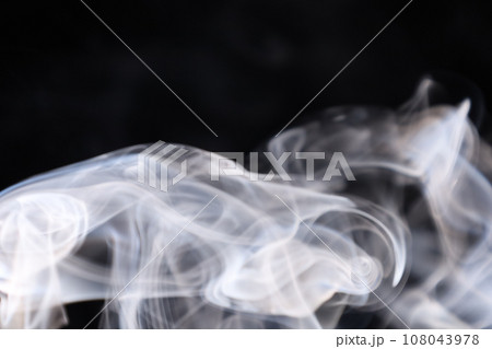 White silver smoke on a dark background, colourful abstract, white fog, minimalistic background, detailed smoke shapes  108043978