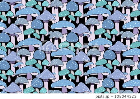 Illustration of blue mushroom on black background. 108044525