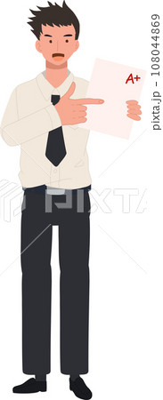Thai University Student in Uniform Celebrating Score A+, pointing showing score A+ 108044869