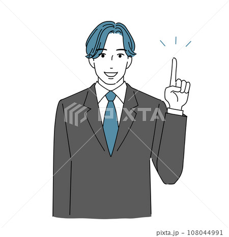 笑顔で指差しする爽やかな若い会社員男性 笑顔で指差しする爽やかな若い会社員男性 108044991