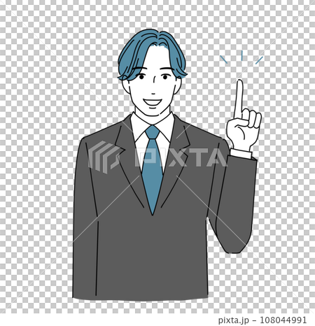 笑顔で指差しする爽やかな若い会社員男性 笑顔で指差しする爽やかな若い会社員男性 108044991