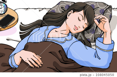 微笑みながら眠る若い女性 108045050