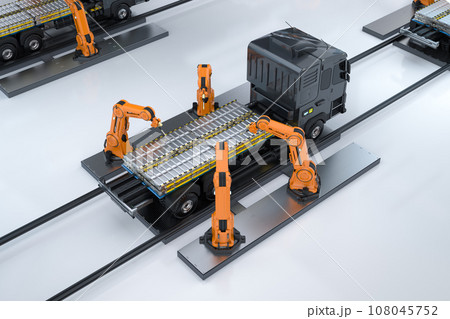 Automation automobile factory with robot assembly line produce electric truck 108045752