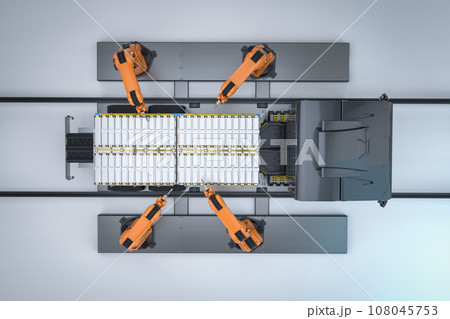 Automation automobile factory with robot assembly line produce electric truck 108045753