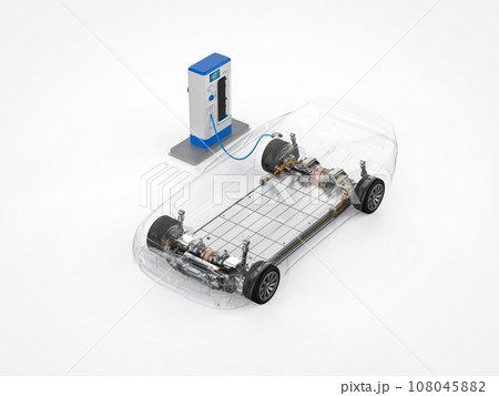 Transparent ev car or electric vehicle plug in with recharging station 108045882