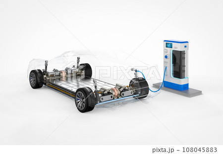 Transparent ev car or electric vehicle plug in with recharging station 108045883