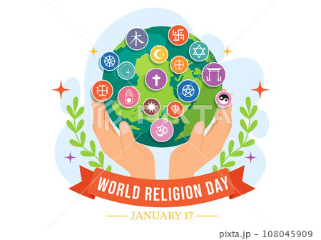 World Religion Day Vector Illustration on 17 January with Symbol Icons of Different Religions for Poster or Banner in Flat Cartoon Background 108045909