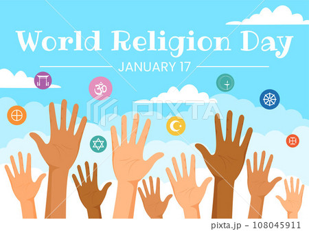 World Religion Day Vector Illustration on 17 January with Symbol Icons of Different Religions for Poster or Banner in Flat Cartoon Background World Religion Day Vector Illustration on 17 January with Symbol Icons of Different Religions for Poster or Banner in Flat Cartoon Background 108045911